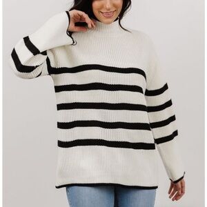 Baltic Born Lush Cream Black Striped Tunic Mock Neck Sweater Size Small Preppy